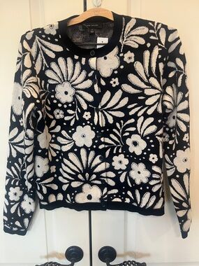 Ann Taylor Black and White Floral Cardigan Sweater